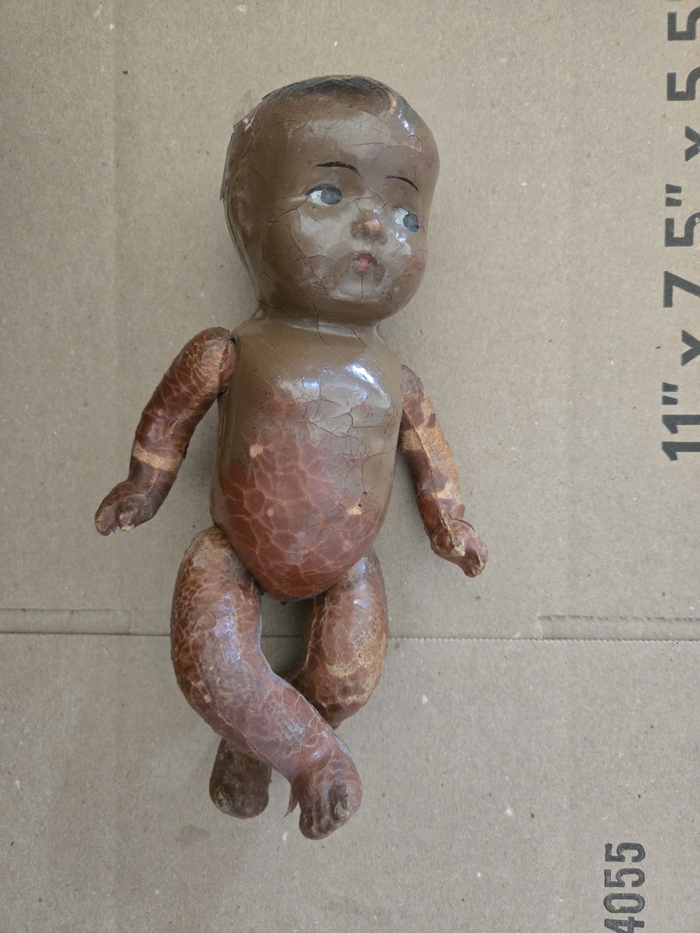 Antique Brown Painted Composition Baby Doll Black Americana As Is